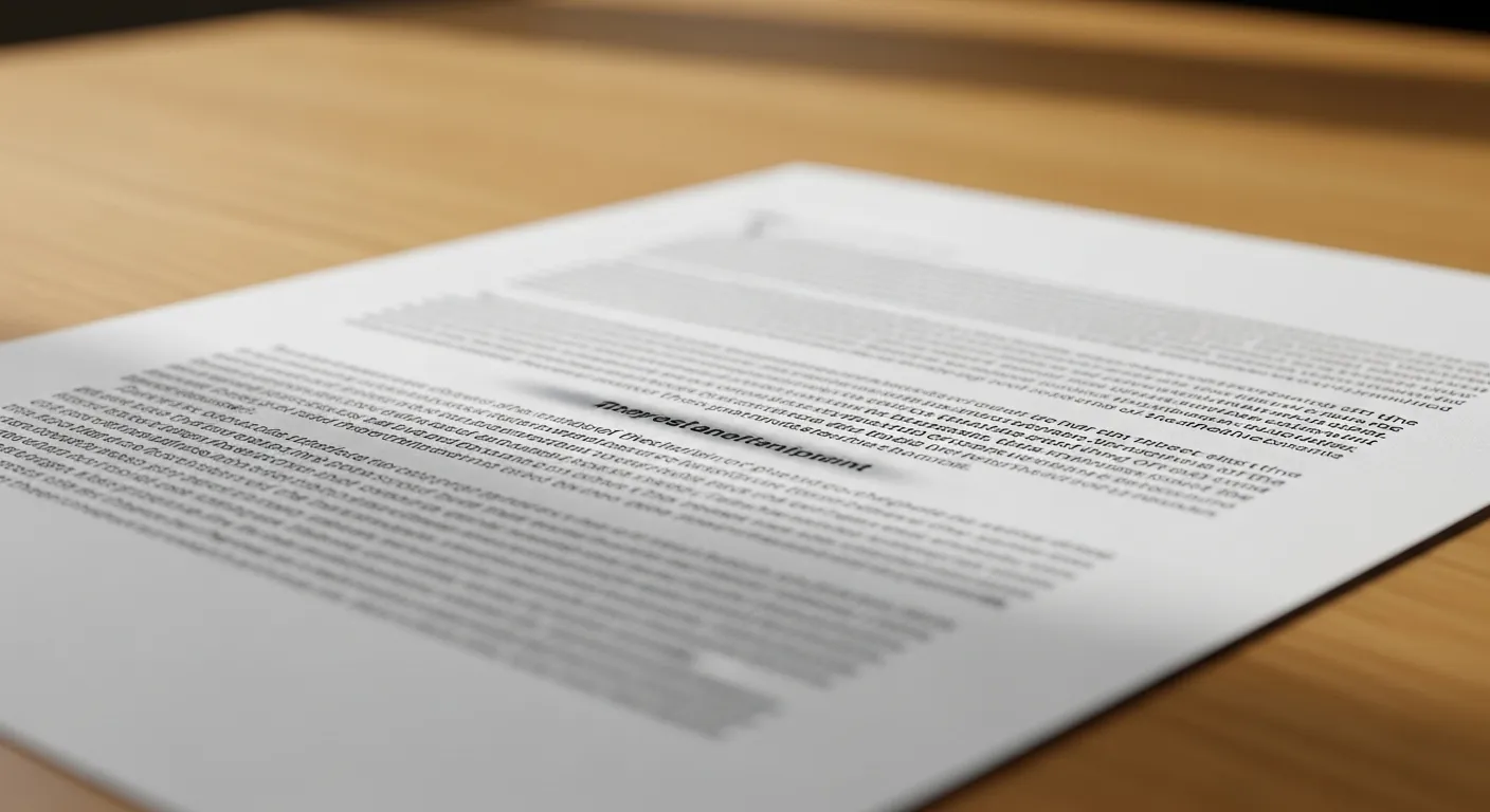 A close-up of a printed page where one line of text is blurred, symbolizing ambiguity in a legal document.