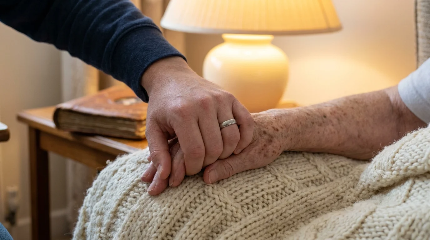 A close-up photo of a younger person's hand holding an older person's hand in a gesture of support and trust.