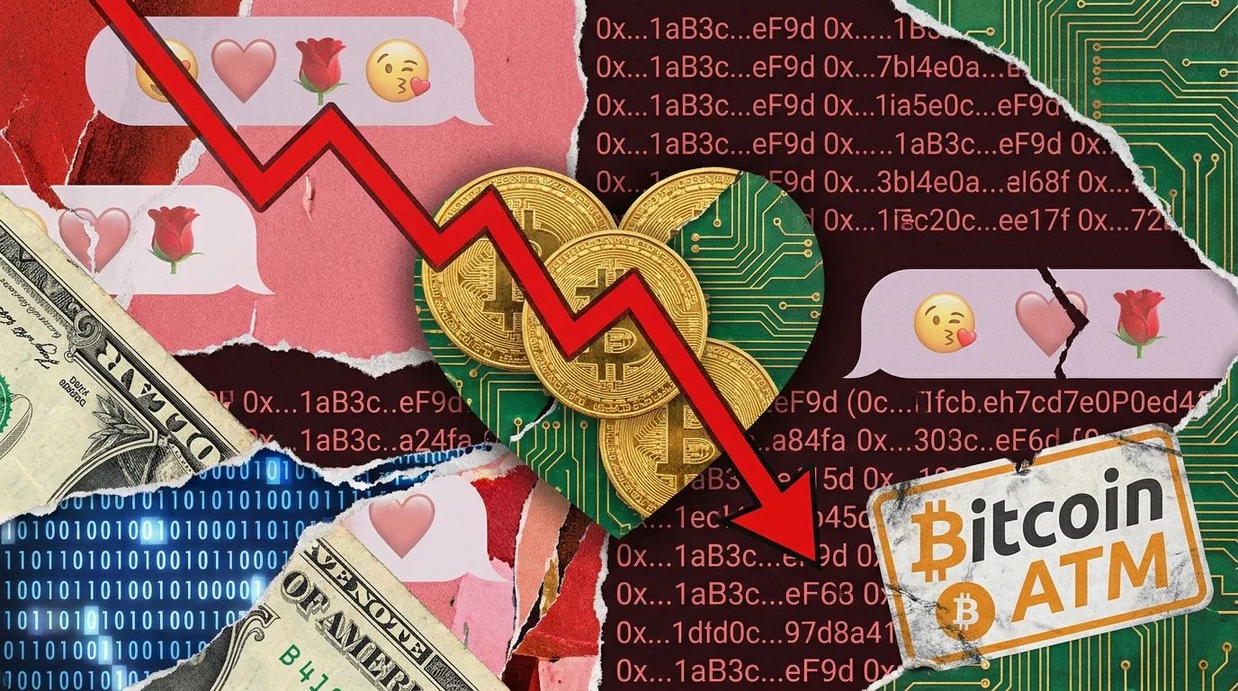 A collage featuring a heart made of circuit boards being cut by a red downward-trending line graph.