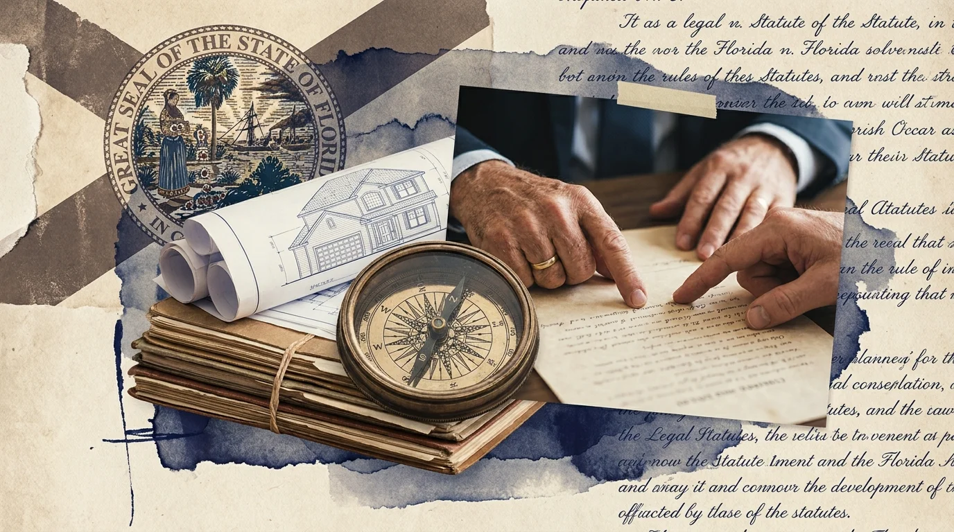 A compass resting on legal documents with two people pointing at the text, symbolizing professional guidance.