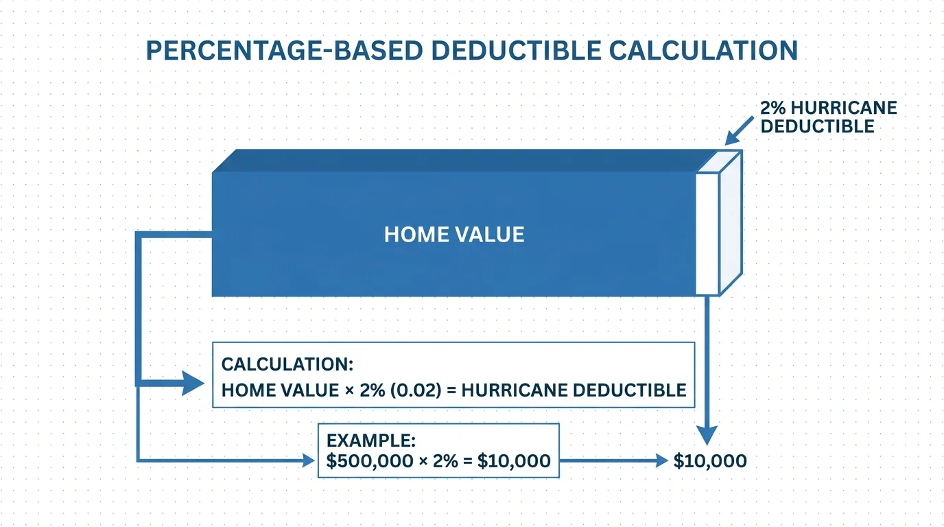 A diagram showing how a percentage-based deductible is calculated as a slice of the total home value.