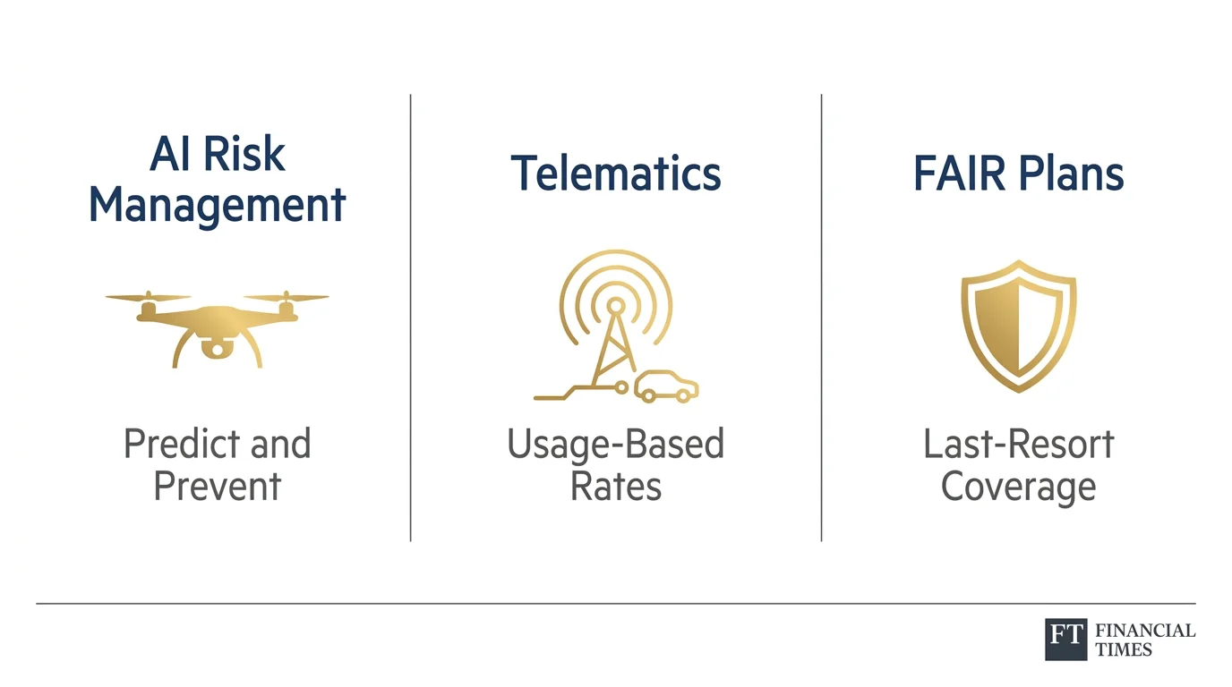 An infographic defining AI Risk Management, Telematics, and FAIR Plans as key insurance terms for 2026.