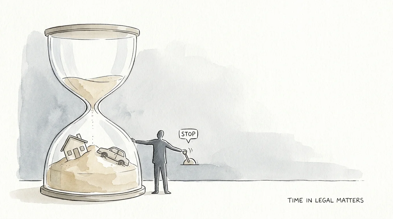 An ink drawing of an hourglass with a house being buried in sand inside it.