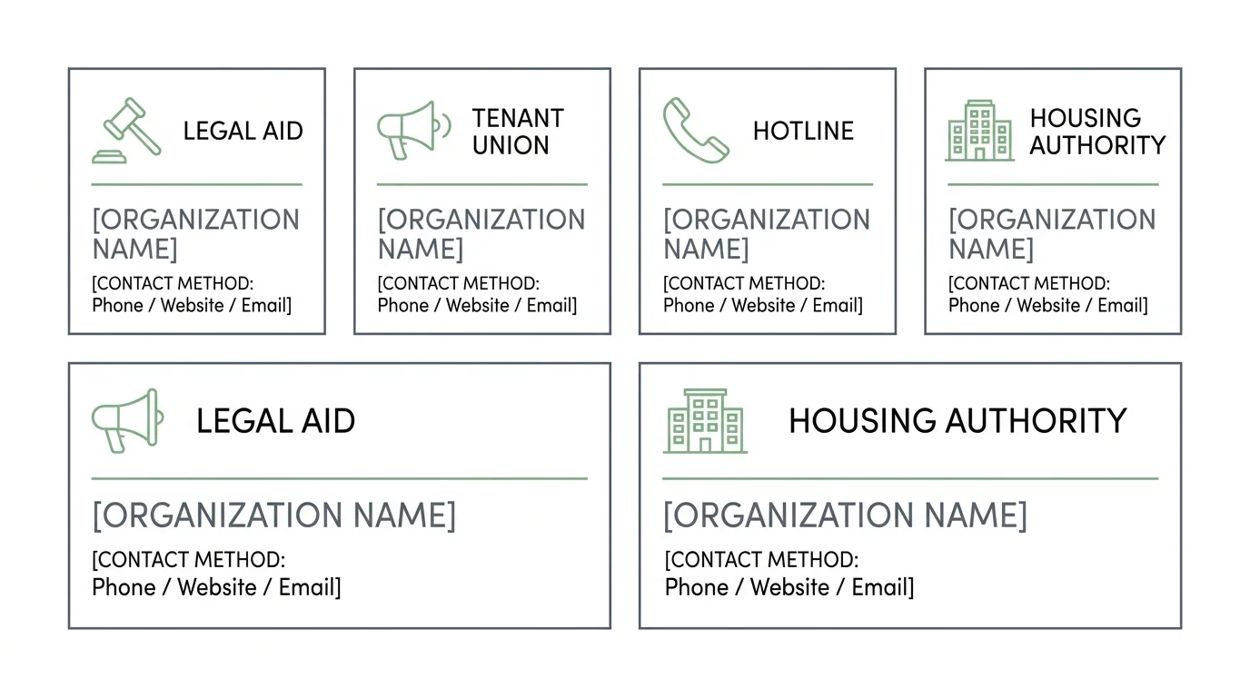 An organized diagram showing various resources for renters like legal aid and tenant unions.