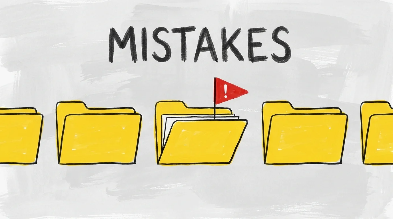 Graphic illustration of yellow legal folders with a red warning flag, representing rental mistakes.